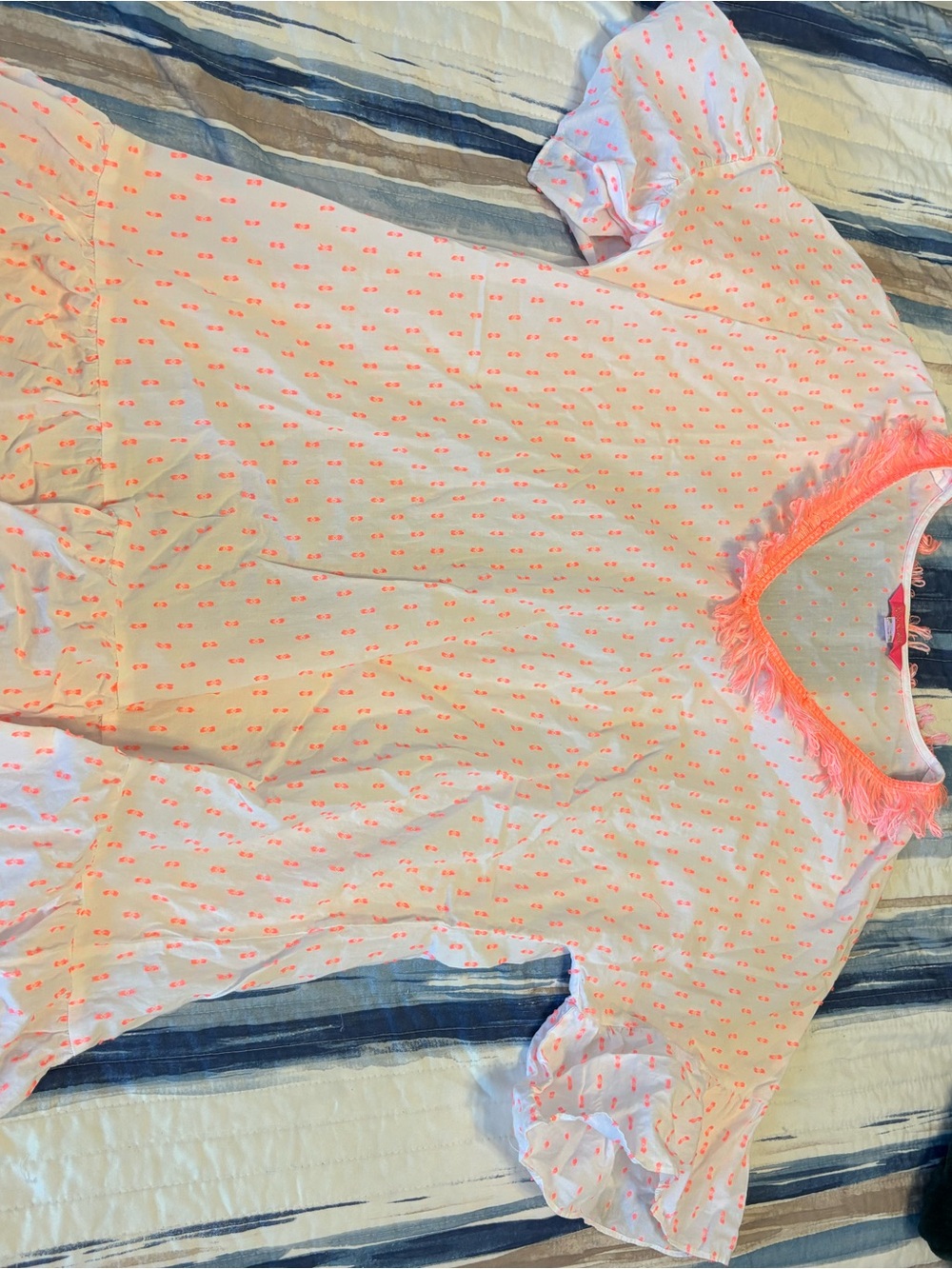 Lilly Pulitzer Pink Dot Fringe Neck Ruffle Sleeve Dress